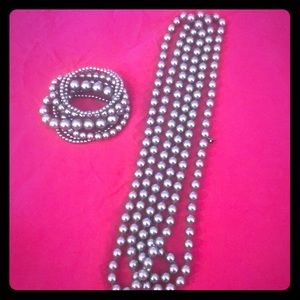 72 inch Faux Pearl Necklace and Bracelet Set